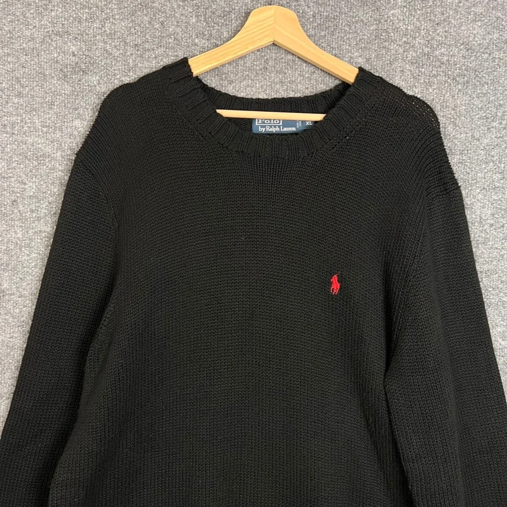 Polo Ralph Lauren Sweater Mens XL Black Excellent Cotton Knit Crewneck Pony Logo